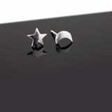 Moon Star Stud Earrings 14k White Gold Finish