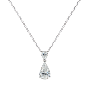 2Ct Pear Cut Dual Diamond Water Drop Pendant 18K White Gold Finish WITH CHAIN