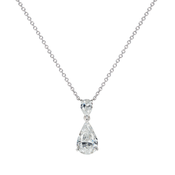 2Ct Pear Cut Dual Diamond Water Drop Pendant 18K White Gold Finish WITH CHAIN