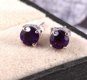 1.5ct Stud Earrings Round Cut Purple Amethyst Solitaire 14k White Gold Finish