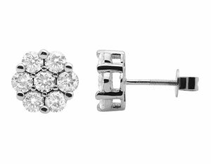 1.5ct Round Cut VVS1D Diamond Cluster Flower Stud Earrings 14k White Gold Finish