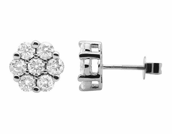 1.5ct Round Cut VVS1D Diamond Cluster Flower Stud Earrings 14k White Gold Finish