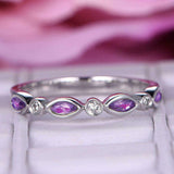 1.2ct Marquise Cut Purple Amethyst Wedding Band Half Eternity 14k WhiteGold Over