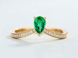 1.4ct Pear Green Emerald Curved Half Eternity Wedding Band 14k Yellow Gold Over