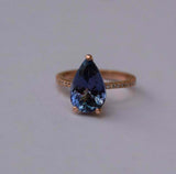 2.2ct Engagement Ring Pear Cut Blue Sapphire Hidden Halo 14k Rose Gold Finish