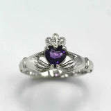 1ct Heart Cut Purple Amethyst Engagement Ring Claddagh Irish 18k White Gold Over