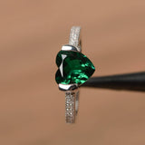 1.3ct Heart Cut Green Emerald Solitaire Engagement Ring 14k White Gold Finish