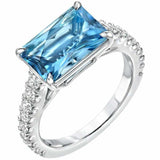 2ct Emerald Cut Aquamarine Solitaire with Round Accent Ring 14k WhiteGold Finish