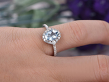 2.4ct Oval Blue Aquamarine Engagement Ring Round Accent Halo 14k White Gold Over