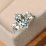 2.3ct Marquise Cut Blue Aquamarine Engagement Ring Trilogy 14k White Gold Finish