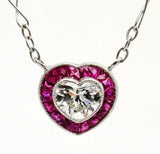 2ct Heart Cut Diamond Ruby Love Halo Pendant 14k White Gold Finish NO CHAIN