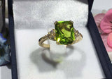 2.2ct Engagement Ring Radiant Green Peridot Diamond Petite 14k Yellow Gold Over