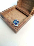 2.3ct Engagement Ring Pear Cut Blue Sapphire Solitaire Halo 14k WhiteGold Finish