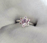 1ct Engagement Ring Round Cut Pink Sapphire Floral Solitaire 14k White Gold Over