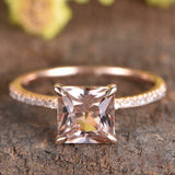 1.5ct Princess Cut Morganite Diamond Accents Solitaire Ring 14k Rose Gold Finish