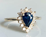 2ct Pear Cut Blue Sapphire Diamond Floral Solitaire Ring 14k Yellow Gold Finish