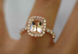 2.2ct Cushion Cut Morganite Engagement Ring 14k Rose Gold Finish Diamond Halo