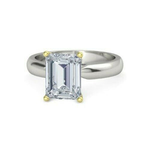 3Ct Emerald Cut Diamond Classic Solitaire Engagement Ring 14K Dual Gold Finish