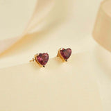 1.2ct Heart Cut Red Garnet Solitaire Stud Earrings Women 14k Yellow Gold Finish