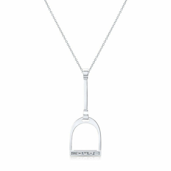 2Ct Baguette Cut Diamond Horse Stirrup Pendant with Chain 14K White Gold Finish