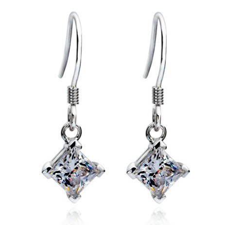 1ct Princess Cut VVS1D Diamond Unique Design Dangle Earrings 14k White Gold Over