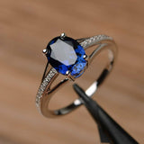 1.4ct Oval Cut Blue Sapphire Split Shank Engagement Ring 14k White Gold Finish