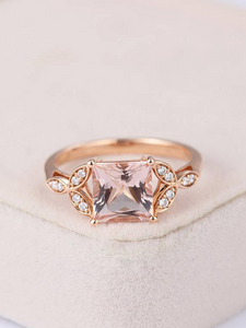 1.7ct Princess Peach Morganite Diamond Floral Engagement Ring 14k Rose Gold Over