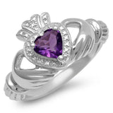 1ct Heart Purple Amethyst Engagement Ring Claddagh Irish 14k White Gold Finish