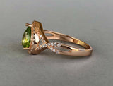 2ct Pear Cut Green Peridot Halo Infinity Engagement Ring 14k Rose Gold Finish