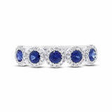 2.5ct Round Blue Sapphire Wedding Band Half Eternity Halo 14k White Gold Finish