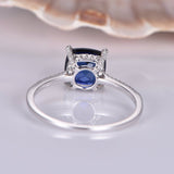 1ct Cushion Cut Blue Sapphire Solitaire Engagement Ring 14k White Gold Finish