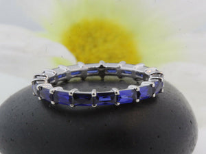 2ct Baguette Blue Sapphire Full Eternity Wedding Band Ring 14k White Gold Finish