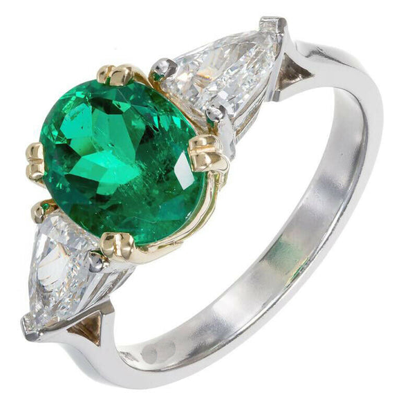 3ct Oval Cut Green Emerald Engagement Ring Trilogy Solitaire 14k White Gold Over