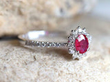 2.3ct Engagement Ring Oval Cut Pink Ruby Diamond Floral Halo 14k White Gold Over