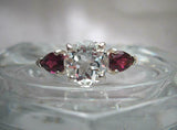 2.5ct Round Cut Diamond Trilogy Engagement Ring 14k White Gold Over Ruby Accents