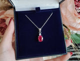 2ct Oval Cut Pink Ruby Pendant with Chain Diamond Solitaire 14k WhiteGold Finish