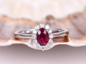 1.3ct Oval Cut Pink Ruby Halo Solitaire Engagement Ring 14k White Gold Finish