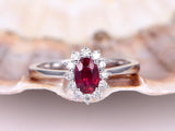 1.3ct Oval Cut Pink Ruby Halo Solitaire Engagement Ring 14k White Gold Finish