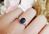 1.5ct Oval Cut Blue Sapphire Engagement Ring 14k White Gold Over Trilogy Promise