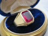 5ct Emerald Cut Pink Ruby Solitaire Mens Engagement Ring 14k Yellow Gold Finish