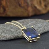 2.8ct Radiant Cut Sapphire Classic Solitaire Pendant Chain 14k Yellow Gold Over