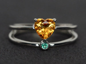 1.4ct Engagement Ring Heart Cut Yellow Citrine Split Shank 14k White Gold Finish