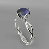 1ct Round Cut Sapphire Split Shank Open Floral Solitaire Ring 14k WhiteGold Over