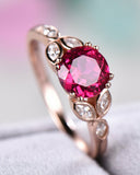 2.5Ct Round Cut Pink Ruby Engagement Ring 14K Rose Gold Finish Marquise Accents