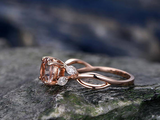 1.5ct Round Cut Peach Morganite Leaf Vine Split Shank Ring 14k Rose Gold Finish