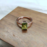 1.5ct Engagement Ring Emerald Cut Green Peridot Solitaire 14k Rose Gold Finish