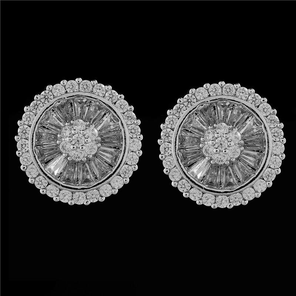 3Ct Baguette Cut VVS1 Diamond Floral Cluster Stud Earrings 18K White Gold Finish