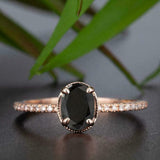 1.2ct Oval Black Diamond Engagement Ring 14k Rose Gold Finish Accents Solitaire