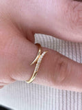 Thin Minimalist Bypass Engagement Ring 0.15ct Round Diamond 14k Yellow Gold Over