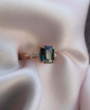 2ct Radiant Cut London Blue Topaz Leaf Marquise Accent Ring 14k Rose Gold Finish